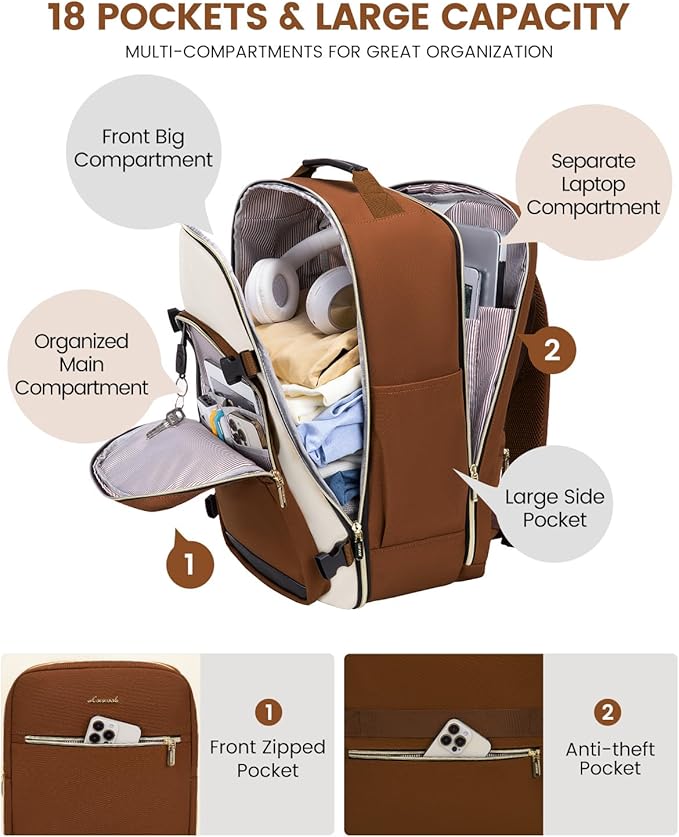 LOVEVOOK 50L Travel Backpack for Women & Men, Airline Approved Carry On Luggage with 3 Packing Cubes, TSA Overnight Bags, Waterproof Personal Item Bag, Weekender Essentials Backpacks fits 17" Laptop