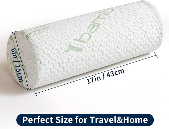 Neck Roll Pillow for Neck Pain Relief - High Resilience Foam Round Bolster Pillow for Cervical Support with Removable Washable Cover for Sleeping, Travel Legs Back Yoga (17X6 inch)