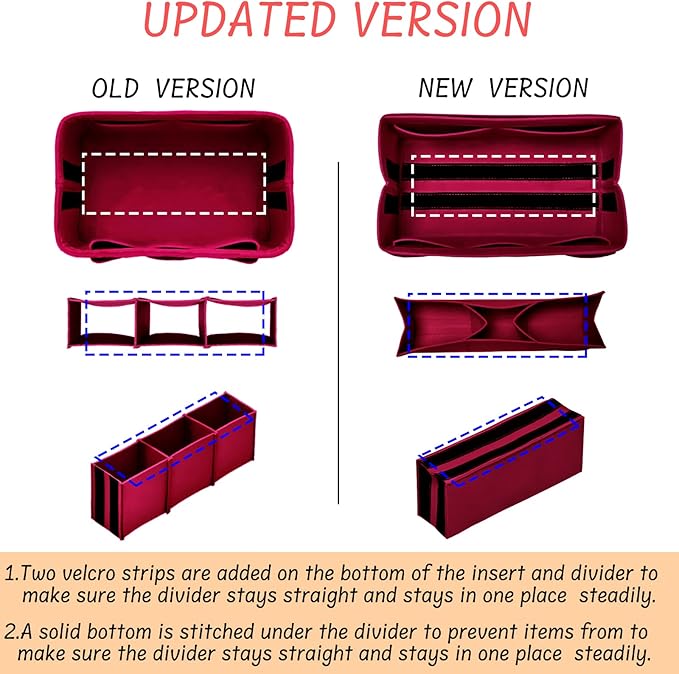 DailyPlus Purse Organizer Insert Felt Bag Organizer Handbag Organizer Insert Bag In Bag Organizer for Tote Purse Bag 14 Pockets Dark Red Medium