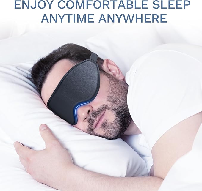 FlyCoco 99% Fully Block Out Light Eye Sleep Mask, 3D Deep Contoured Eyes Cover Zero Pressure, Long Lash Extension Eyes Mask with Adjustable Straps for Sleeping Travel Home Nap Rest Women Men (Black)