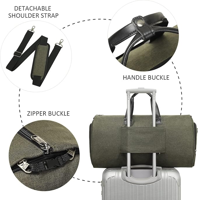 Modoker Convertible Garment Bag with Shoulder Strap, Carry on Garment Duffel Bag for Men Women - 2 in 1 Hanging Suitcase Suit Travel Bags,Forest Night