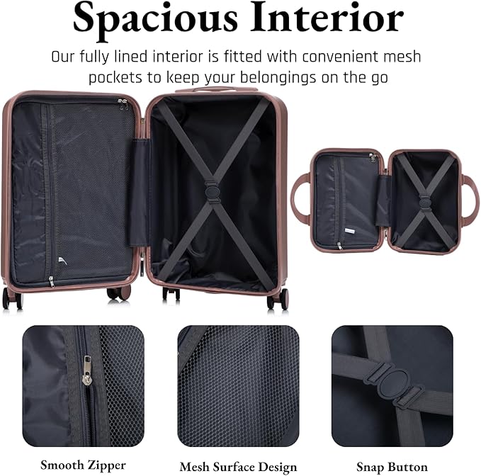 2 Pcs ABS Spinner Luggage Set with Front Opening Design, 14" Cosmetic Case & 20" Carry-On with Combination Lock For Business Trip, Champagne