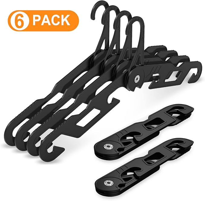 NICEDACK Premium Travel Hangers 6 Pack Portable Folding Clothes Hangers - Super Bearing Collapsible Hanger Foldable Clothes Drying Rack for Travel, Indoor and Outdoor Use (6 Pack Black)