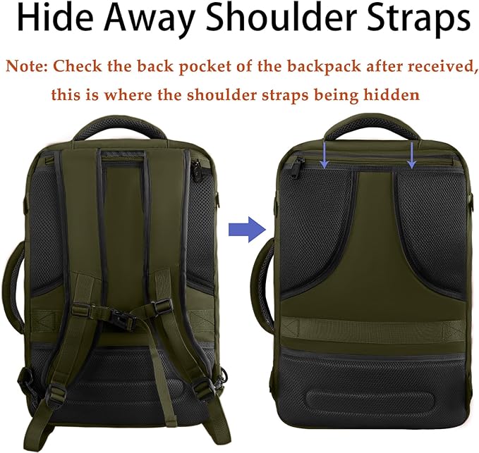 MATEIN Expandable Air Travel Backpack, Light Weight Carry on Backpack with Trolley Sleeve, Water Resistant Daypack for Hiking, Gifts for Men who Like to Travel, Dark Green