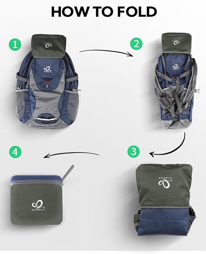 WATERFLY Lightweight Packable Hiking Backpack: 30L Foldable Travel Daypack Ultralight Camping Day Pack for Woman Man
