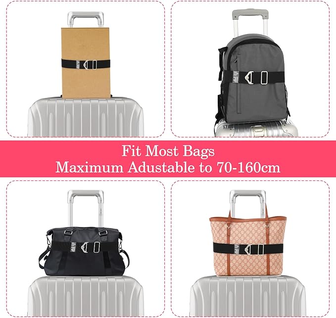 2-in-1 Travel Belt for Luggage Straps Over Handle for Add a Bag, Adjustable Travel Luggage Belt Strap with Alloy Buckle Elastic Belt for Carry On Bag, Suitcase Strap Travel Accessories(Black)