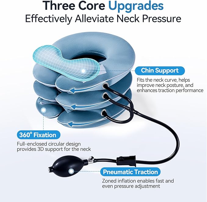 Babaka Cervical Neck Traction Device for Instant Neck Pain Relief, Inflatable & Adjustable Neck Stretcher Neck Support Brace, Neck Brace Pillow for Home Use Neck Decompression (11"- 17")