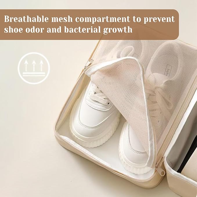 Shoe Bags for Travel, Travel Shoe Bag with Double Layer Storage - Fits 3-4 Pairs,Attaches to Luggage