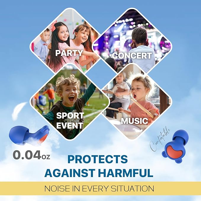 Ear Plugs for Kids Ear Protection (6-12yrs) & Adult with Small Ear Canal - Reusable Noise Relief Earplugs for Focus, Travel, Concerts, Socializing, Sports, Noise Sensitivity - 26dB Hearing Protection