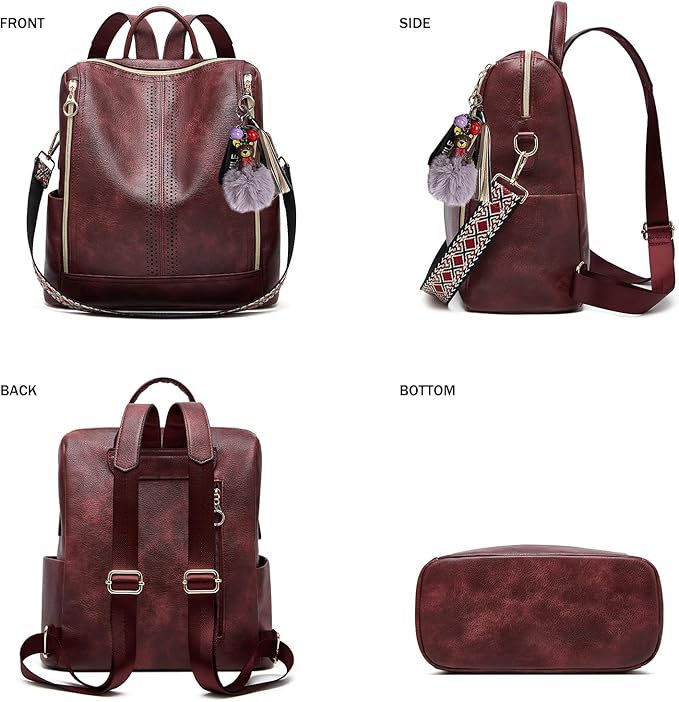 Makes Backpack Purse for Women PU Leather Travel Satchel Handbag Convertible Design Bag with Purse