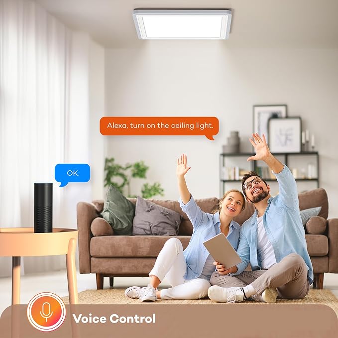 Annaror 2pack Smart LED Ceiling Light WiFi, 13in RGB Flush Mount Lighting Fixture with Remote, Compatible with Alexa Google Home, Low Profile Ceiling Light for Bedroom, Kitchen Square White