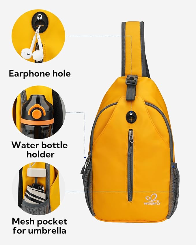 WATERFLY Crossbody Sling Backpack Sling Bag Travel Hiking Chest Bag Daypack