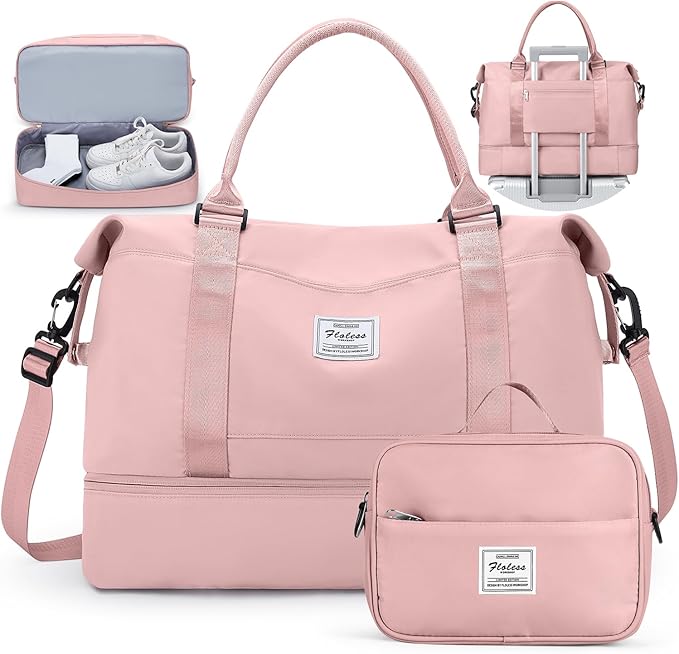Travel Duffel Bag with Shoes Compartment, Carry on Overnight Weekender Bags for Women, For Spirit Airlines 18x14x8 Personal Item Bag