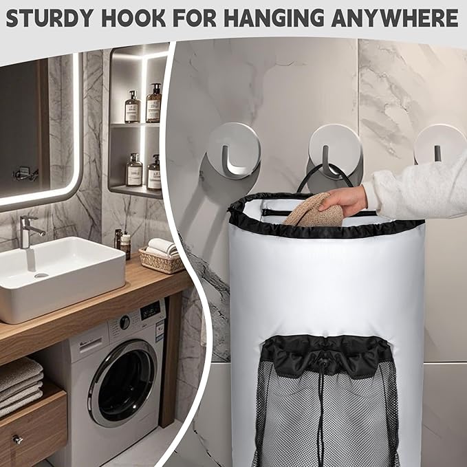 150L Laundry Bag Backpack with 3 Sizes Mesh Wash Bags and Shoulder Straps Foldable Clothes Hamper Bag with Drawstring Closure for College, Apartment, Laundromat (White)
