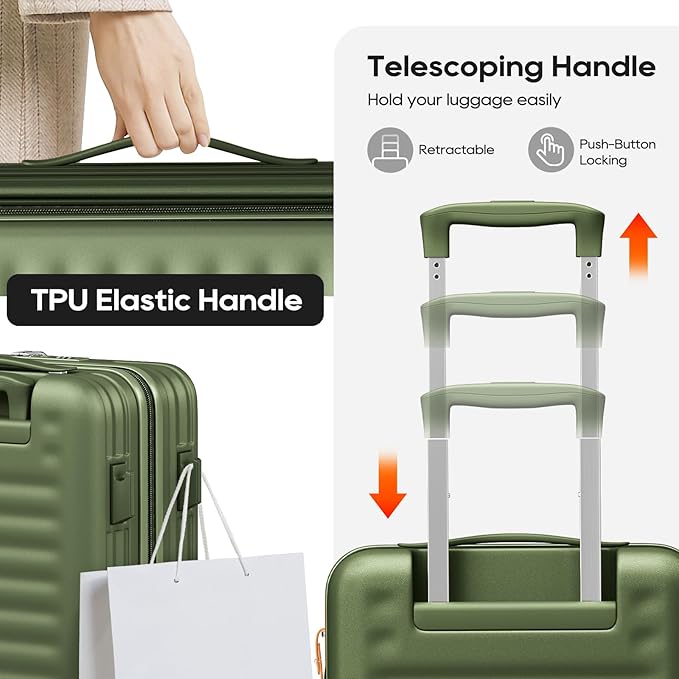 Joyway Luggage Sets 5 Piece with Front Pocket, Expandable Top Opening Suitcase Set, PC Hardside Carry on Suitcase with Spinner Wheels and TSA Lock (Dark Green)