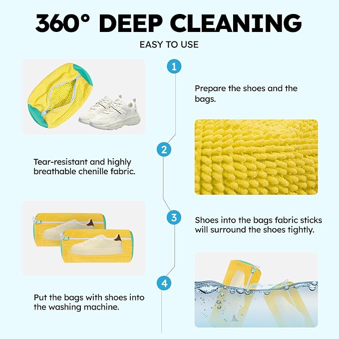 Shoe Washing Machine Bag: Laundry Shoe Bag Keeps Clean - Reusable Shoe Washing Bag for Sneaker Tennis Shoes Unstain Cleaner Kit(Yellow 2 Pcs)