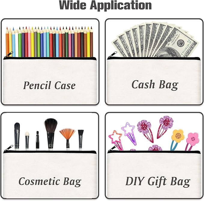 ZeeDix Canvas Pouch- Multi-purpose Cosmetic Bag with Zipper, DIY Craft Canvas Zipper Pouch Blank Makeup Bags Bulk Travel Toiletry Bag for Storage (8.3 x 5 inches)