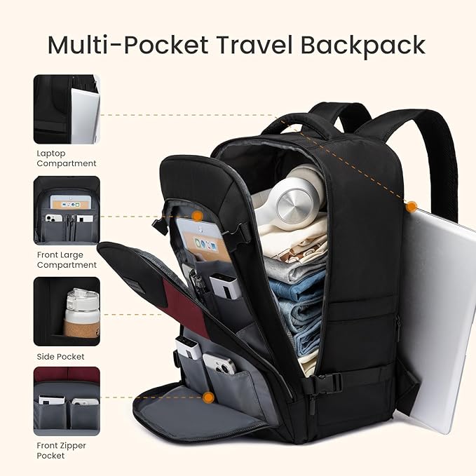 LOVEVOOK Travel Carry on Backpack for Men Women,Expandable 40L Extra Large Travel Laptop Backpack,Water Resistant Durable TSA Airline Approved Business College Carry on Bag Fit 17 Inch Computer,3 Pcs