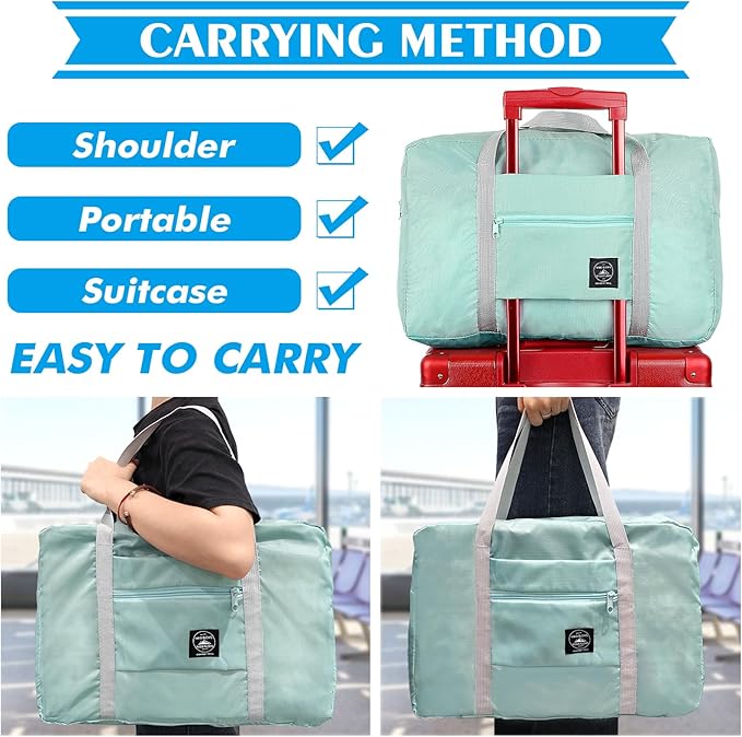 Foldable Travel Duffel Bag Tote Carry on Luggage Bag Spirit Airlines Personal item Sports Gym Bag Water Resistant Weekender Overnight Bags for Women and Men (Green)
