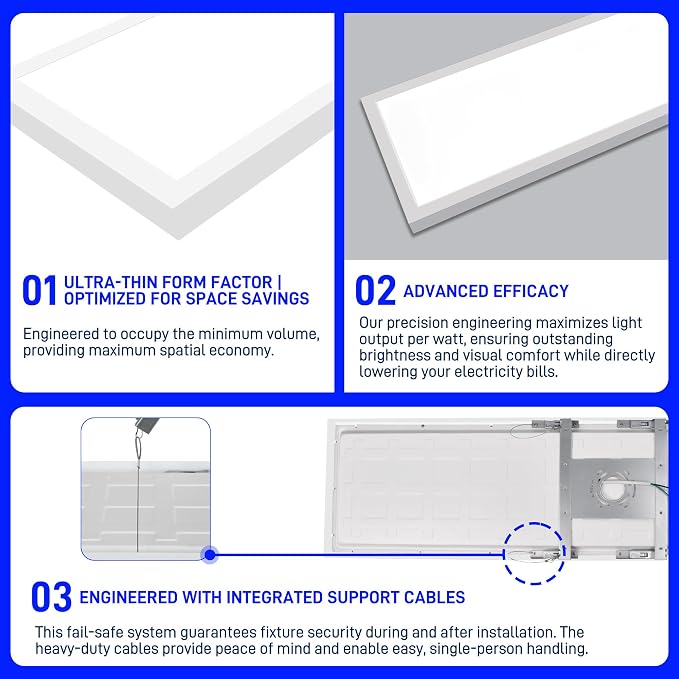 hykolity 1x4 LED Flat Panel Light,4800LM,3CCT 3000K/4000K/5000K | 48W Dimmable Edge-Lit Ceiling Fixture,Built-in Driver,Surface Flush Mount Light for Kitchen,Garage,Office,Workshop,4 Pack