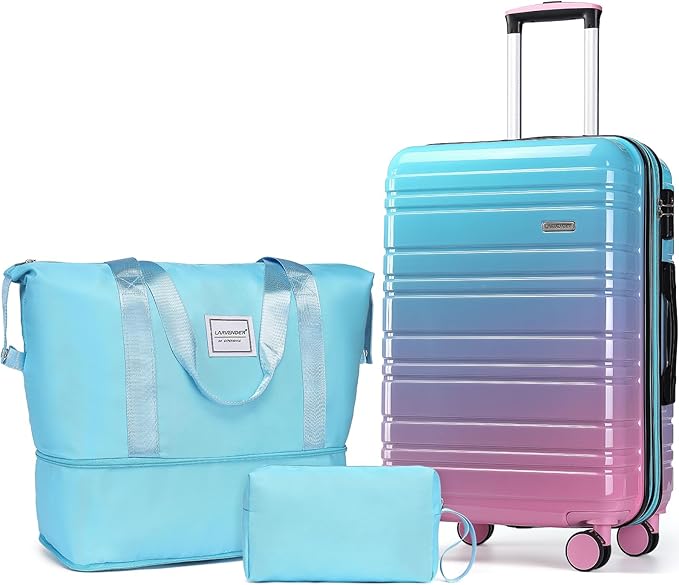 LARVENDER Luggage Sets 3 Piece, 20 Inch Carry on Luggage 22x14x9 Airline Approved Hardside PC+ABS Suitcase Set with Spinner Wheels TSA Lock, Lightweight Luggage Set for Women, Cotton Candy
