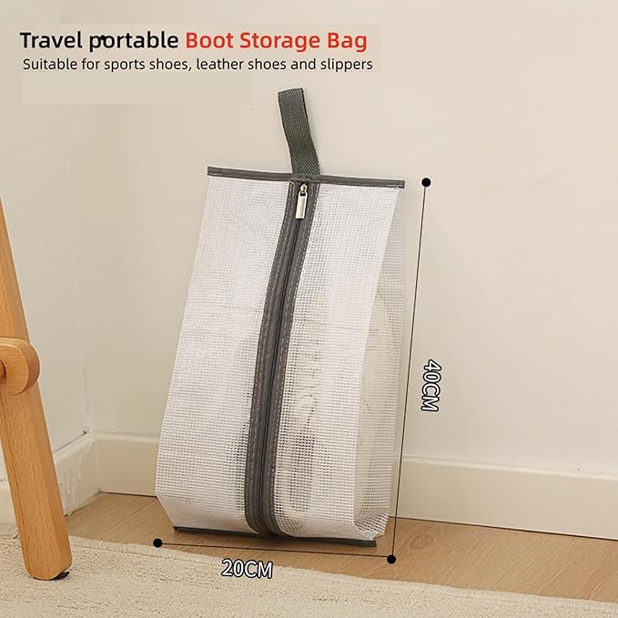 2 Pack Portable Water-Resistant Dust Proof Boot Storage Bags with Handle | Washable Shoe Bags for Travel & Closet Organizing(M)