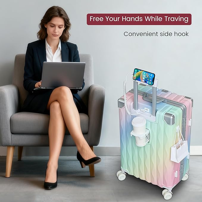 20 Inch Carry On Luggage with Spinner Wheels,Aluminum Frame PC Hard Shell Suitcase with USB Port,Lightweight Travel Luggage Airline Approved for Men Women, Colorful