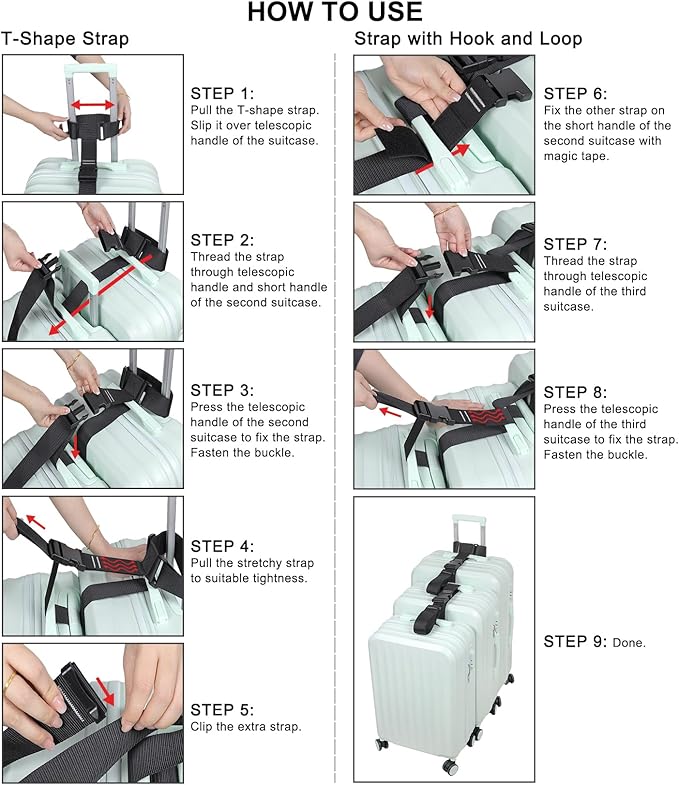 Vigorport Luggage Connector, Straps for Suitcase, Add A Bag Adjustable Attachment Accessories 2" Endless for Connect Your 3 Luggage Together-2 Pack (XXLarge)