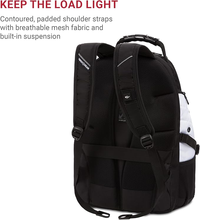 SWISSGEAR 1900 ScanSmart TSA Laptop Backpack Fits 17 Inch Laptop with RFID Protection and Tablet Pocket, White/Black, 19-Inch