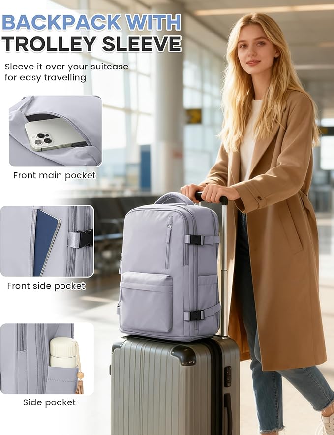 WONHOX Large Travel Backpack Carry on Flight Approved Laptop Work Business Backpack for Women Men Mochila de Viaje