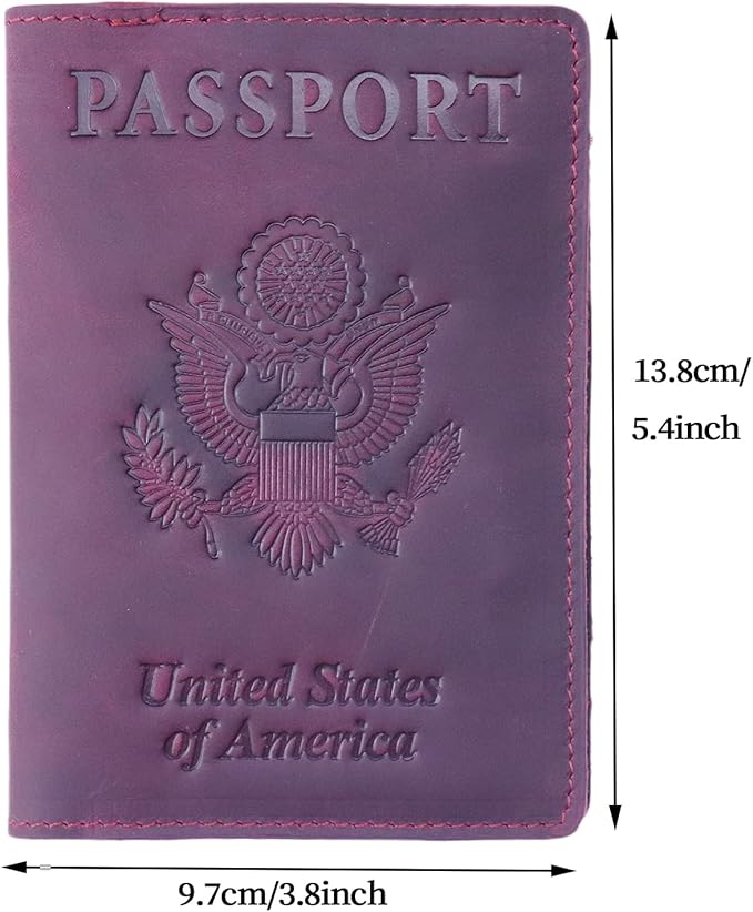 RFID Blocking Passport Holder Travel Wallet Genuine Leather Passport Case Cover Travel Document Organizer (Retro Red)