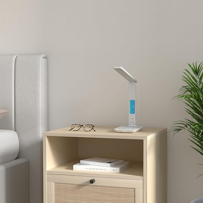 Desk Lamp with Wireless Charger: USB Charging Port, Table Lamp with Clock, Desk Lamps for Home Office College Dorm Room Essentials