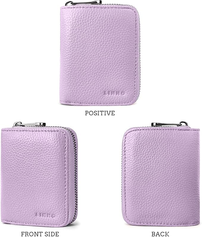 Linno RFID 20 Slots Credit Card Holder Genuine Leather Small Wallet for Women or Men with Zipper