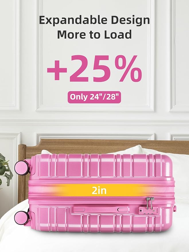 LARVENDER Luggage Sets 6 Piece Hardside Expandable Suitcase with Wheels TSA Lock, PC+ABS Hardshell Lightweight Travel Luggage Sets for Women, Glossy Berry, 6 Piece Set