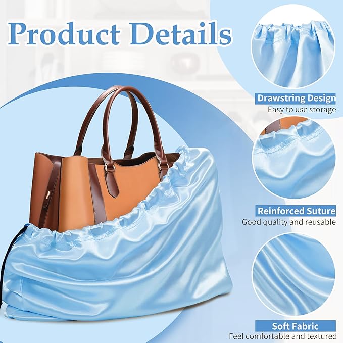 Ersmak 6 Pack Dust Bags for Handbags - Baby Blue Silk Dust Cover Bag for Purses Shoes - Satin Drawstring Dustproof Bags for Travel Storage - 19.7 x 15.7 In