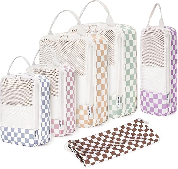 Narwey 6 Set/5 Set Compression Packing Cubes for Travel Kids Women Carry on, Packing Organizers Bag for Backpack Luggage Suitcase Duffle Bags