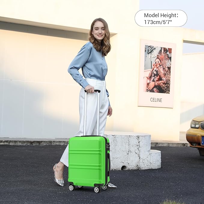 Kono 20'' Carry on Luggage with Spinner Wheel TSA Lock, Lightweight PC+ABS Hardside Luggage Durable Small Carry on Suitcase Apple Green