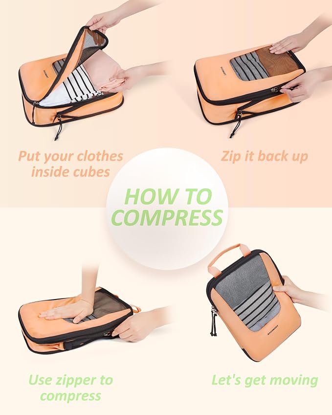BAGSMART Compression Packing Cubes for Travel, 6/5/4set Lightweight Packing Organizers, Summer Travel Essentials Suitcase Organizer Bags Set