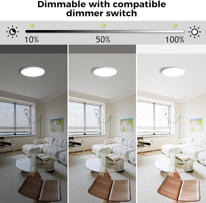 hepside 2Pack LED Flush Mount Ceiling Light Fixture, 13Inch 24W, Dimmable&3000K/3500K/4000K/5000K/6500K Adjustable Low Profile Ceiling Lights, Round Flat Ceiling Light for Kitchen,Hallway-White