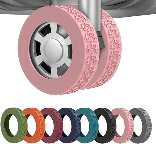 8 Pack Luggage Wheel Covers,Silicone Protective Covers for 2-2.4" Suitcases Spinner Wheel,Upgraded Wear-Resistant, Silent, Shock Absorption Luggage Accessories for Carry-On Travel(Pink)