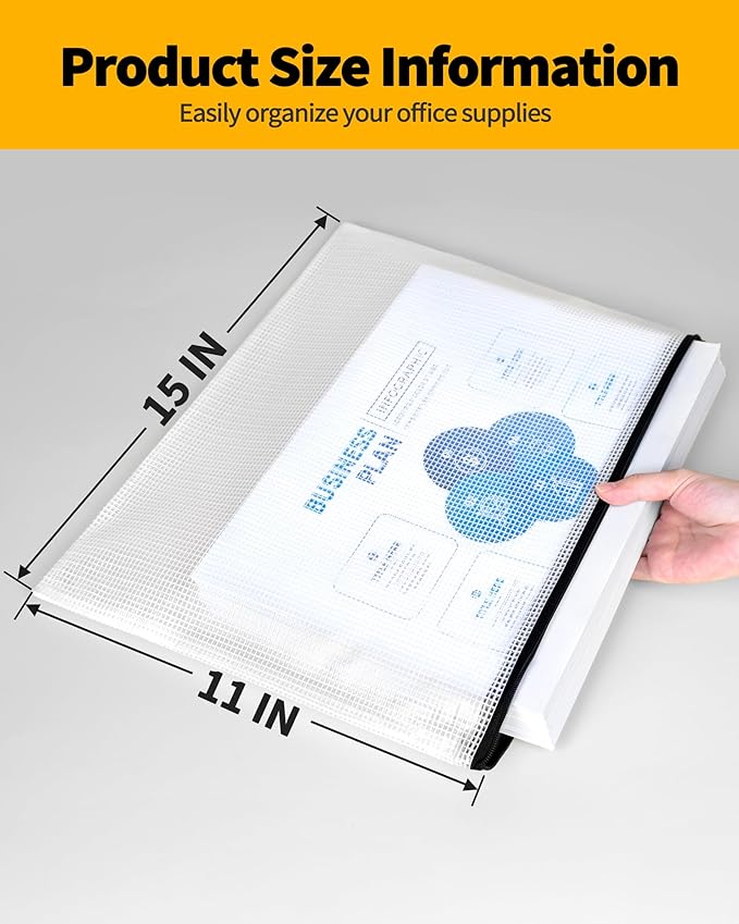 SUNEE Plastic Mesh Zipper Pouch 11x15 in (Black, 12 Packs),Extra Large Water-Resistant Zip Bag for School Office Supplies, Puzzles & Games Organizing Storage