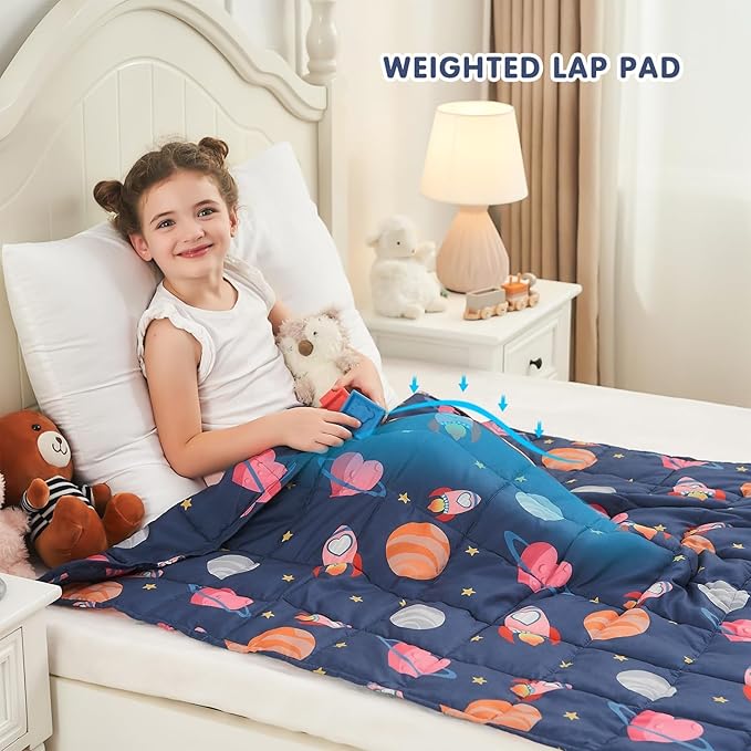 yescool Plane Weighted Blanket 7 Pounds Cooling Weighted Lap Blanket, Space Heavy Blankets, Breathable Weighted Throw Blanket Gifts for 60-80lbs, 40"x60"