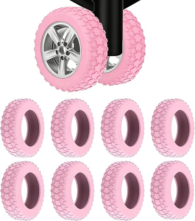 8PCS Luggage Wheel Protector,Silicone Protective Covers for 2-2.4" Spinner Wheels Anti-Slip, Ultra-Quiet & Wear-Resistant Travel Accessories(Star Shape-Pink)