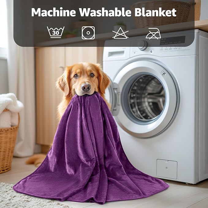 LOOBANI Waterproof Blanket for Bed: Reversible Soft Flannel King Size Bed Blanket 85" x 108", Waterproof Dog Blankets for Large Dogs, Spill-Proof Cover for Furniture Protection, Movie Time, Purple