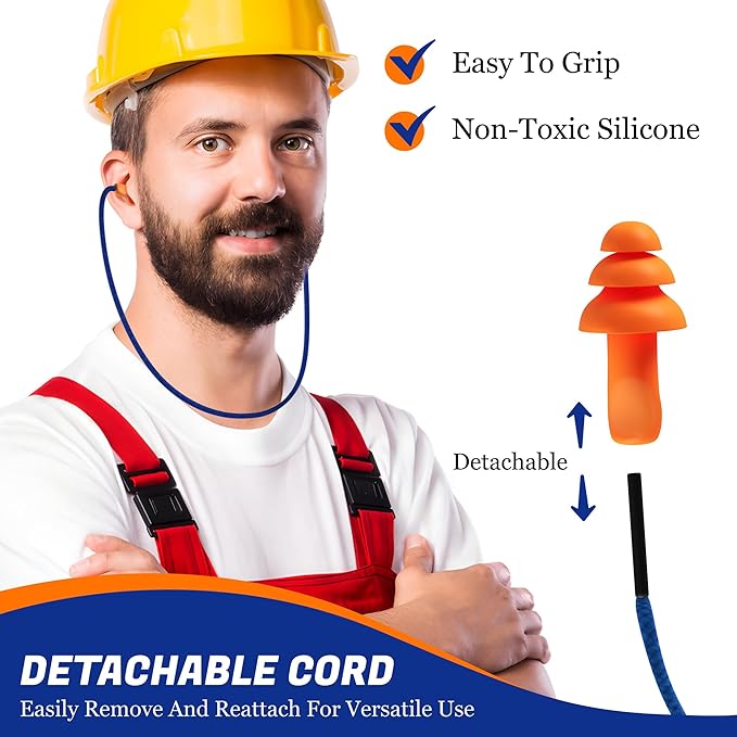 50 Pair Silicone Corded Ear Plugs Reusable - Gun Range Hearing Protection for Shooters Hunters Lawn Mower Sleeping Construction Worker Safety Sports - Bulk Shooting Ear Protection for Men Women Adult