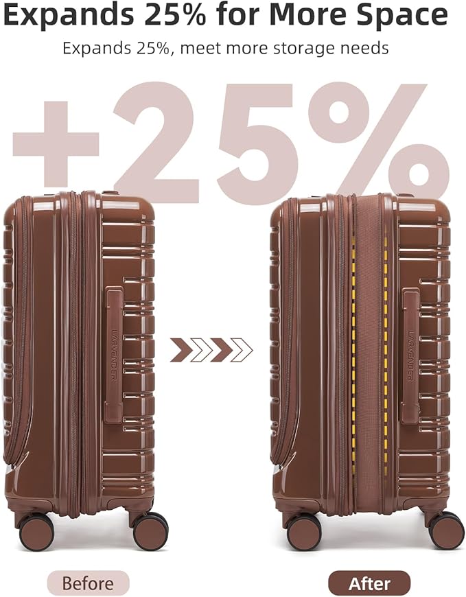 LARVENDER Carry On Luggage 22x14x9 Airline Approved, 20 Inch Expandable PC+ABS Hardside Carry On Luggage with Front Pocket Spinner Wheels TSA Lock for Women Men (Mocha)