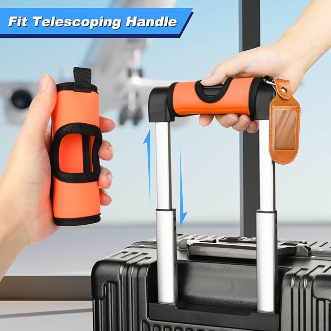 Cosmos 2 Sets Luggage Handle Wrap Grip Handle Cover Luggage Identifier - Hollow Design Baggage Identifier Tag for Telescopic Handle Travel Suitcase Trolley Case, with PU Luggage Tag (Orange)