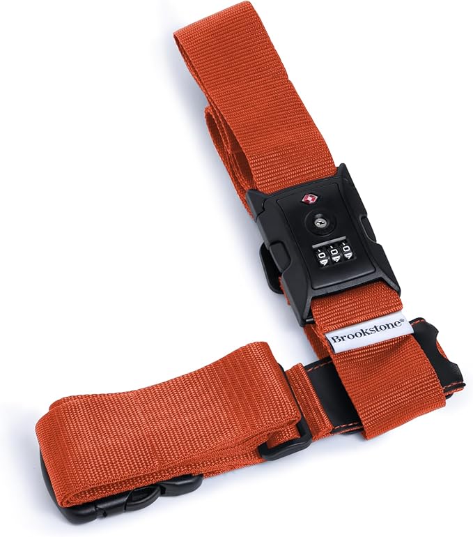 Brookstone Luggage Strap - 2-in-1 TSA-Approved Expandable Luggage Straps for Suitcases with Keyless 3-Digit Combination Lock, Size One Size, Orange