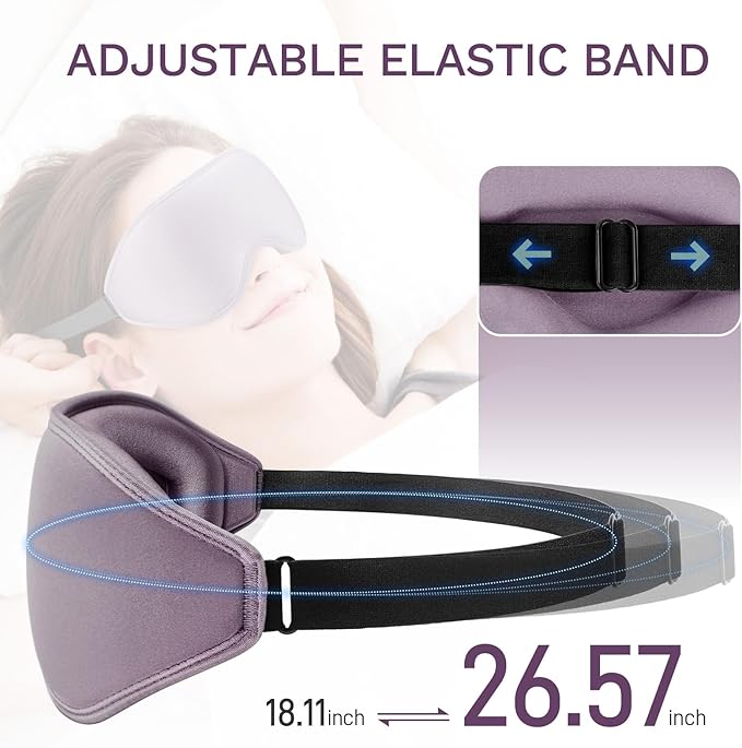 99% Fully Block Out Light Eye Sleep Mask, 3D Deep Contoured Eyes Cover Zero Pressure, Long Lash Extension Eyes Mask with Adjustable Straps for Sleeping Travel Home Nap Rest Women Men (Light Purple)