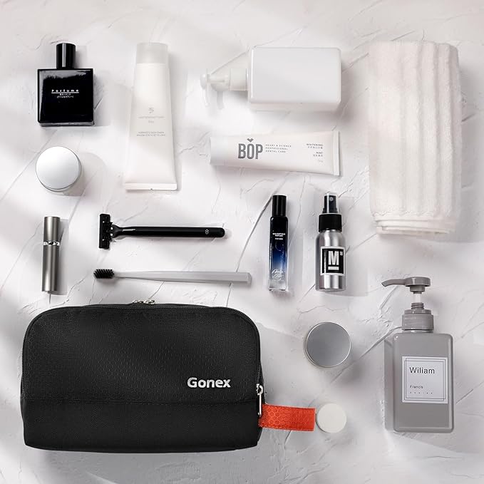 Gonex Travel Toiletry Bag Nylon, Toiletries Kit Shaving Bag Toiletry Organizer Black & Orange